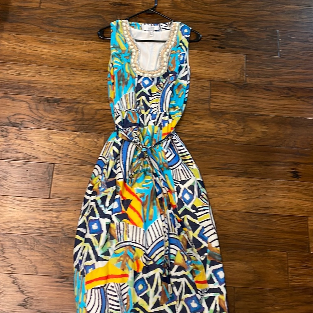 Badgley Mischka colorful and beaded maxi dress size 4